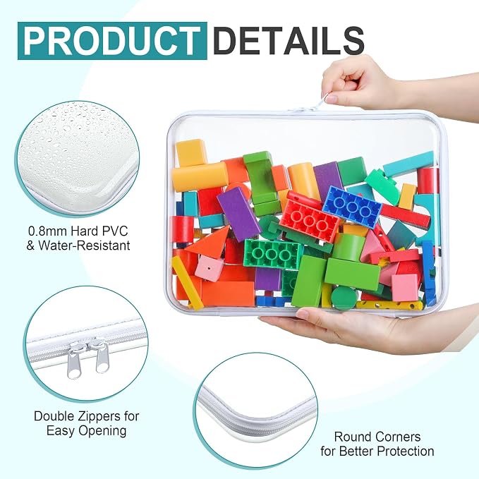 Sanwuta 6 Pcs Clear Hard Zipper Case Plastic Zipper Pouches Transparent Makeup Bag Pencil Case Pouches Toiletry Diaper Bag for Travel Toy Storage Organizer Bins(White,12.6 x 9 x 2 Inch) - Image 3