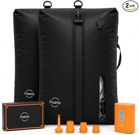 Vacuum bags for travel luggage with Wireless Pump, IP68 Waterproof, Reusable Compression Bags, Pack More in Carry-On & Checked Suitcases(2Pack+Pump) by Fruaros