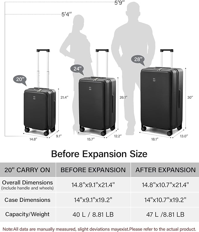 Hanke 20 Inch Expandable Carry On Luggage with Cup Holder 22x14x9 Airline Approved, Top Opening Hard Shell Suitcases with Wheels, Carry-On Travel Suitcase Trunk Luggage with Lock, Jet Black - Image 6