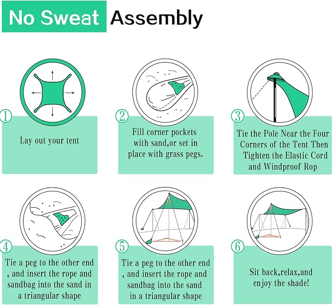UMARDOO Family Beach Tent Canopy Sun Shade Portable, Large Compact Beach Sun Shelter Easy Setup with Packable Bag for Outdoor Travel (Green, 10X10 FT. 4Poles) - Image 7