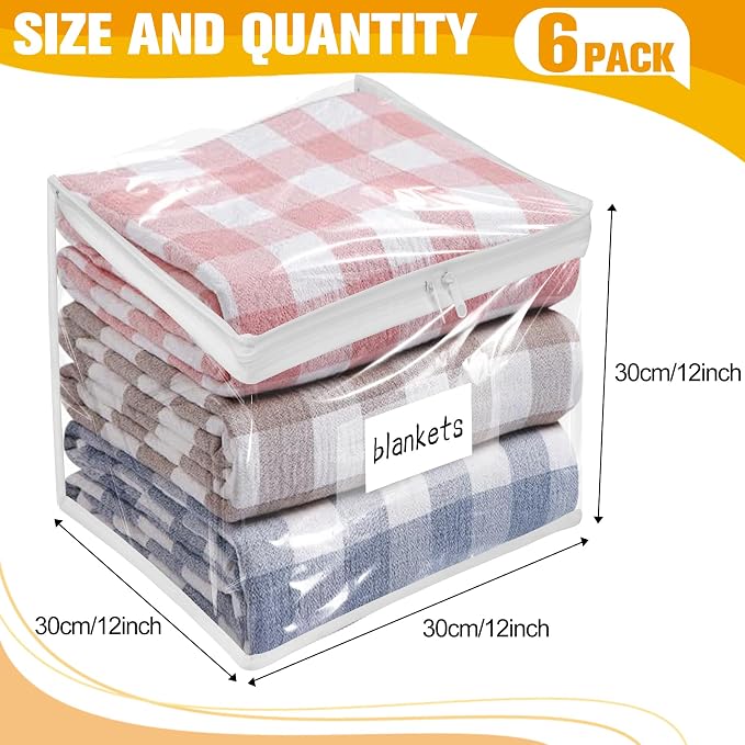Plastic Storage Bags with Easy-Glide Zipper, Pack of 6, Durable Clear Vinyl Zippered Storage Bags for Clothes Sweaters Comforters Blankets Sheets Bedding (12 x 12 x 12 Inch, White) - Image 3