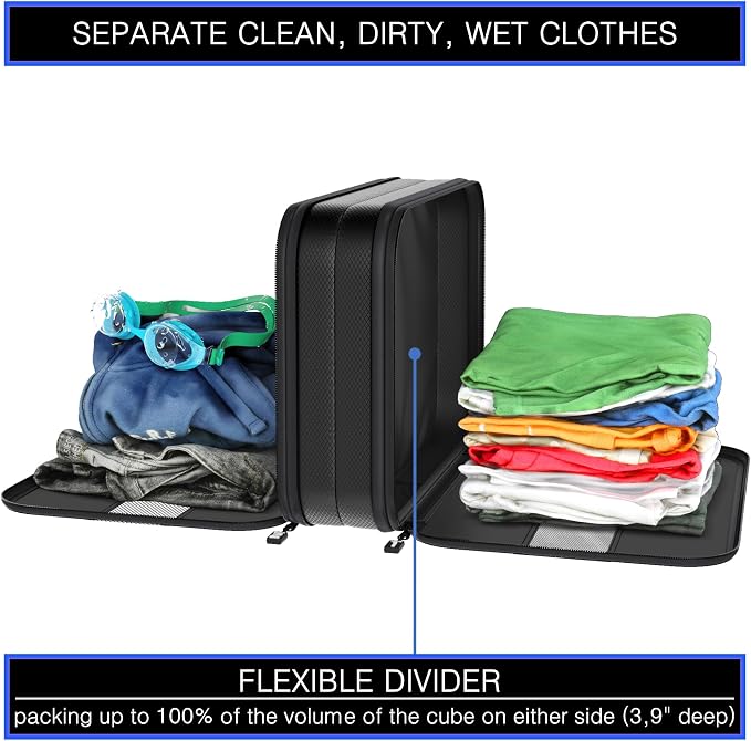 Premium Ultralight Compression Packing Cubes for Travel - Bag Factor Luggage Organizer Set (Double Sided Clean Dirty - Black - 4 Set) - Image 2