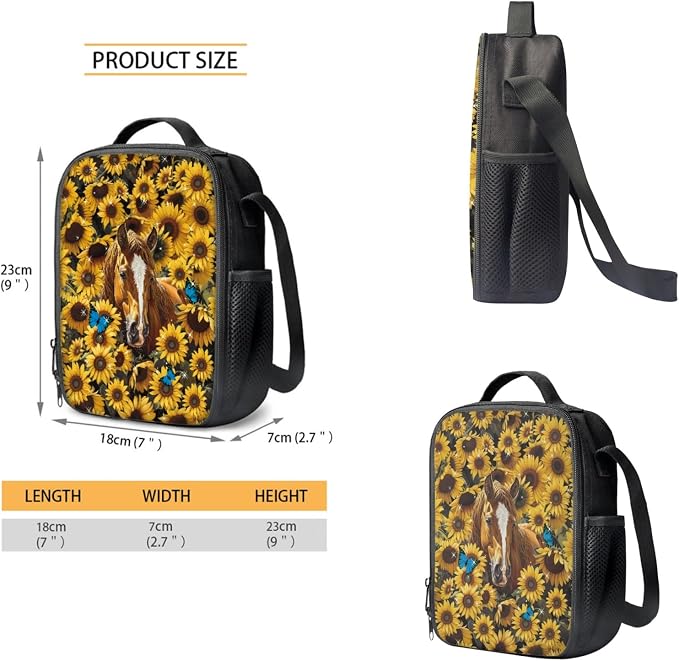 Coloranimal Sunflower Horse 3pcs Backpack Set 17 Inch Kids Backpack With Small Insulated Lunch Bag Pencil Case Kids Backpack for Boys Girls Outdoor Sports Rucksack - Image 3