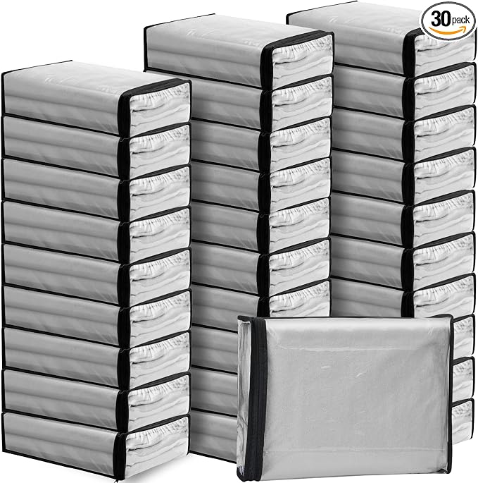 Riakrum 30 Pack Clear Zippered Storage Bags, 15x11x4 inches, Vinyl Plastic Sweater Sheet Organizers Storage Bags, PVC, for Clothes, Sheet, Blankets, Fabrics Organizers (Black) by Riakrum