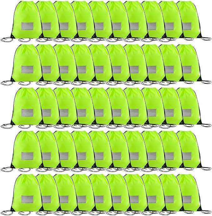 50 Pack Drawstring Bags,Bulk Draw String Backpack, Gym Sports Cinch Bag Sackpack for Women Men, Fluorescent Green by CODOBON