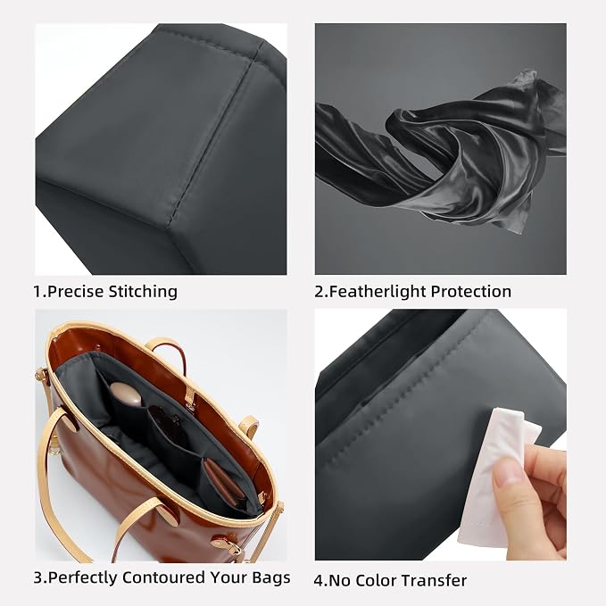 DGAZ Purse Organizer Insert Fits Neverfull-Mini/PM/MM/GM Bags，Silk Bag Organizer，Luxury Handbag & Tote Shaper（PM, Grismeyer） - Image 3