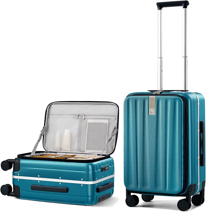 Hanke 20 Inch Carry On Luggage Hard Shell Top Opening Aluminum Frame Hardside Suitcase with Spinner Wheels, Durable Rolling Luggage for Men & Women Travel, Christmas & Birthday Gifts, Caribbean Blue by Hanke