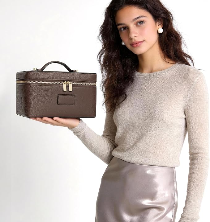 HiTotes Makeup Bag Large Vanity Case for Women Travel Cosmetic Bag Makeup Case Organizer Leather Travel Toiletry Bag - Image 6