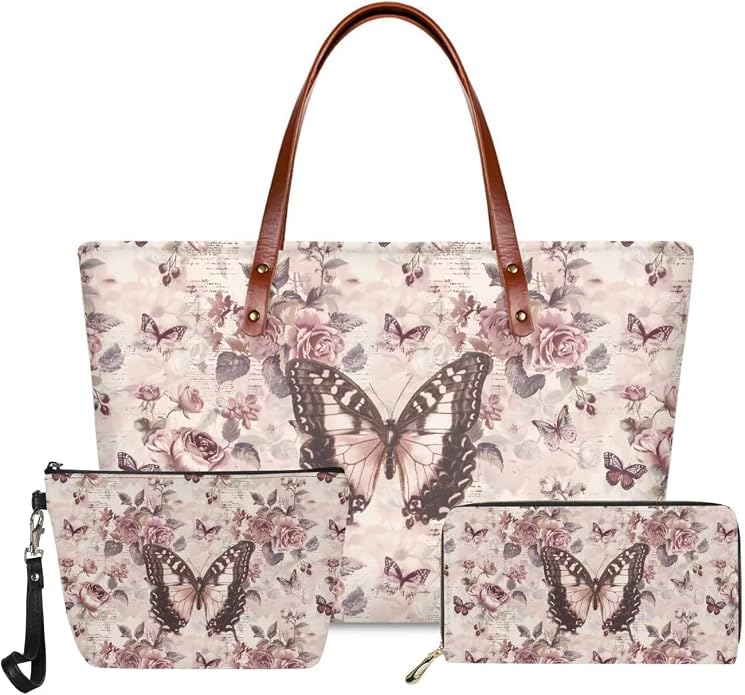GIFTPUZZ Women Tote Bag Women Wallet Portable Cosmetic Bag for Women Bag Set 3 Pack PU Leather Bags with Zipper by GIFTPUZZ