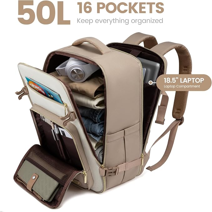 LOVEVOOK Travel Backpack For Women,50L Carry On Backpack Flight Approved,TSA Personal Item Travel Bag Fits 18 Inch Laptop,Business Weekender Overnight Daypack with Toiletry Bag and Cubes - Image 2