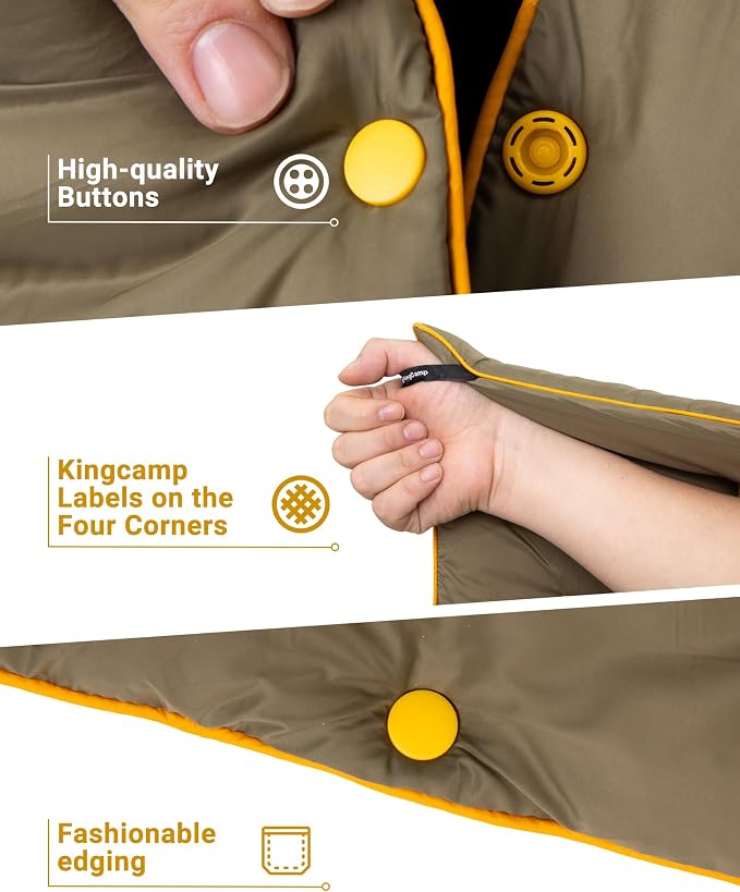 KingCamp Ultralight Camping Blanket, Packable Down Alternative Puffy Wearable Blankets Weatherproof Warm Package Quilt with Snap Buttons for Outdoor Hiking Travel Picnic Stadium (69" L x 53", Olive) - Image 5