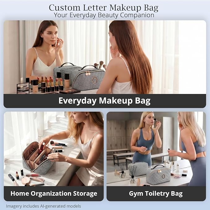 Personalized Gift Travel Makeup Bag: Initial Makeup Organizer Bag for Women | 3-in-1 Custom Make up Bag Set - Vegan Leather Travel Cosmetic Bag - Luxury Gift for Women – Birthday, Anniversary, Graduation - Image 9