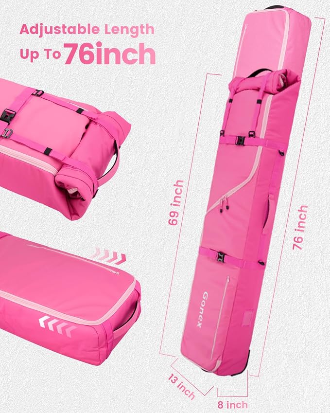 Gonex Snowboard Bag with Wheels,Adjustable Length Up to 175cm to 190cm, Fully Padded Ski Bag for Air Travel, 1200D Polyester PVC Waterproof Rolling Ski Bag with Skis Strapes - Image 2