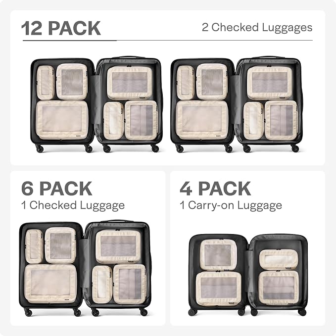 Aerotrunk Compression Packing Cubes for Travel - Luggage Organizer Bags - Double Zipper Packing Cubes for Suitcases (12-Pack, Beige) - Image 4