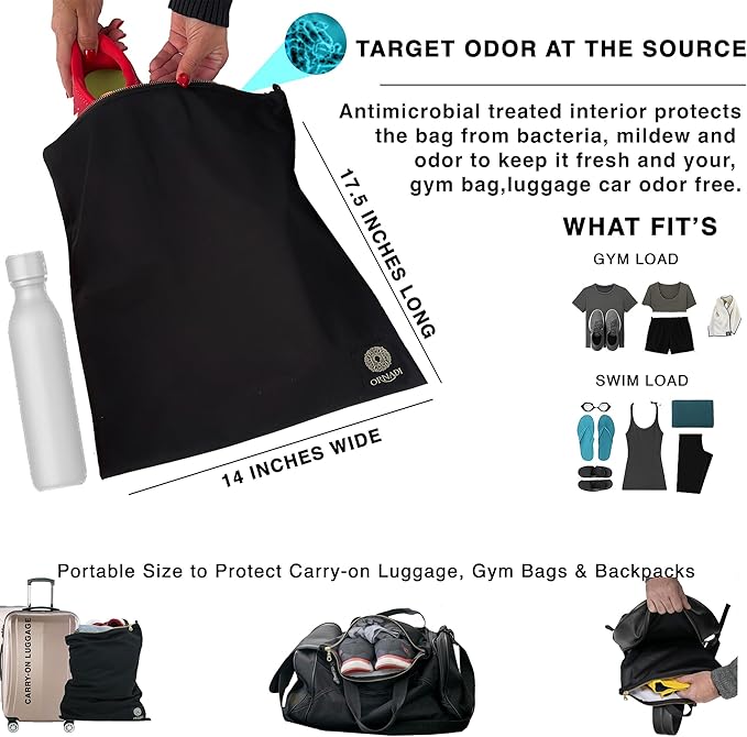 Ornadi Antimicrobial Wet Gym Clothes Bag Waterproof Bacteria Odor Control | Inhibits odor-causing bacteria, 2 layer Flex-fit, Machine washable, For gym, sweat, swim & travel laundry - Image 2