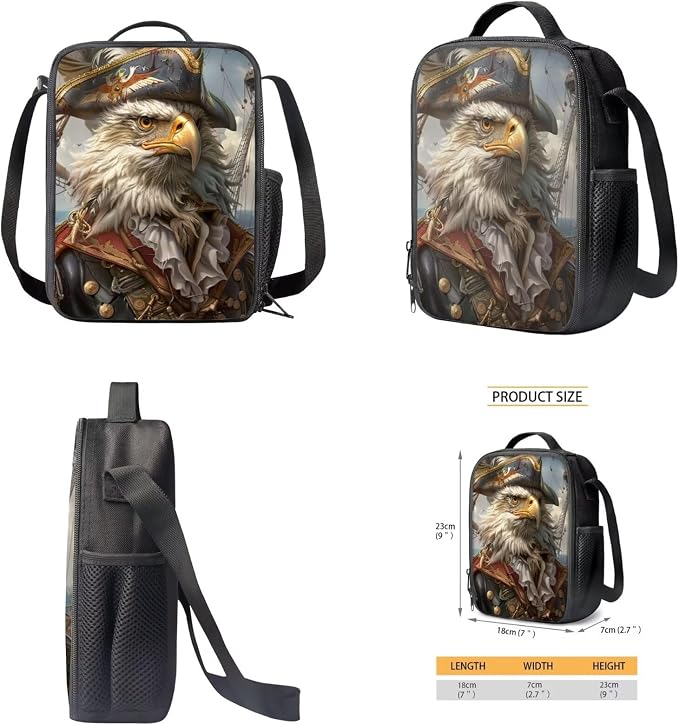 17 Inch Animal Print School Backpack And Lunch Box Set for Kids Lightweight Pirate Bald Eagle Backpack for Boys Girls Sturdy School Bag with Insulated Lunchbox Pencil Case Student Bookbag - Image 5