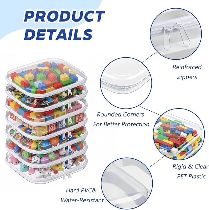 Dimore 9 Pack Medium Clear Hard Shell Zipper Case, 9.5x7x2 Inch Versatile PVC Organizer Box with Zipper, Multi-Purpose Storage Pouch for Makeup, Toiletries, Office Supplies, Chargers - Image 4