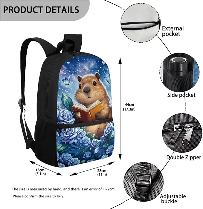 Cute Capybara Backpack Girls 4 Piece School Bag Set with Lunch Box and Pencil Case Kids Back to School Reading Animal Bookbag with Adjustable Padded Strap, 17 Inch - Image 3