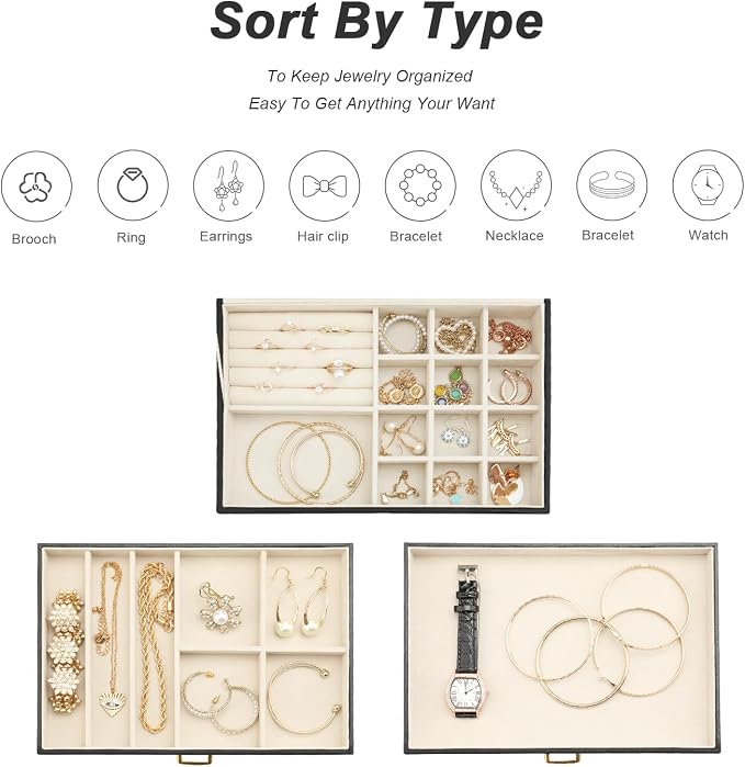Jewelry Boxes for Women, Jewelry Holder Organizer for Christmas Gift, Jewelry Boxes & Organizers for Rings Earring Necklace Bracelet Watch, Black - Image 5