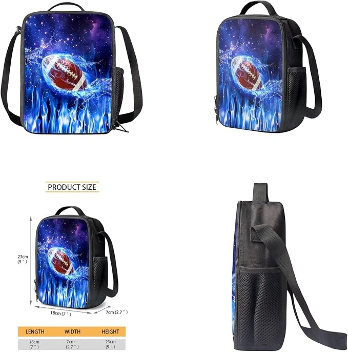 Galaxy Football Backpack for Boys Kids Backpack with Lunch Box Water Bottle Pouch and Soft Pencil Case 4PCS Set Bookbag with Front Pocket for School 17 inch Large Capacity School Bag for Girls - Image 4