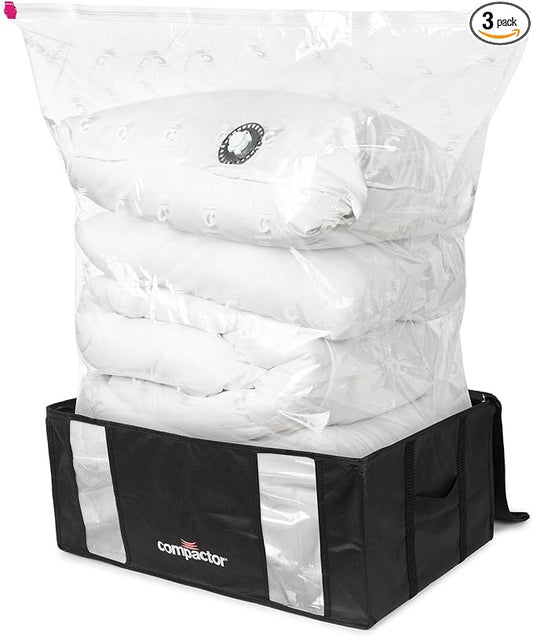 Compactor - Set of Black XXL Vacuum Bags with 3 Large Chests Storage Cabinet, Dressing Room, Moving Home, Compatible with Vacuum and Vacuum Pump, Compresses Duvets, Pillows and Clothes by Compactor