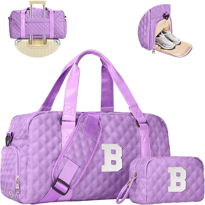 Elilier Ballet Dance Bag Girls, Birthday Gifts Teen Girl Gift, Initial Travel Duffel Bag, Overnight Bag Girlfriend Birthday Kids Gifts, for Women, Mom, Sister, Teacher, Teen Girls by Elilier