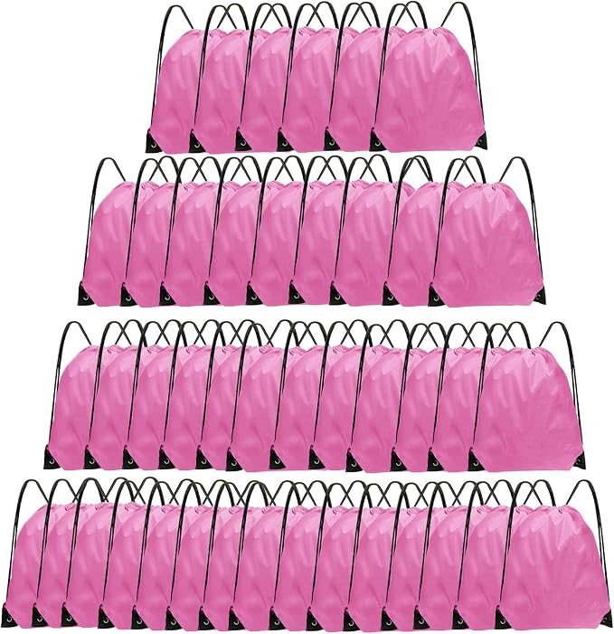 Grneric Drawstring Backpack Bulk 42 Pcs String Backpack Drawstring Bags Cinch Bag Sackpack for Men Women Gym (Pink) by Grneric