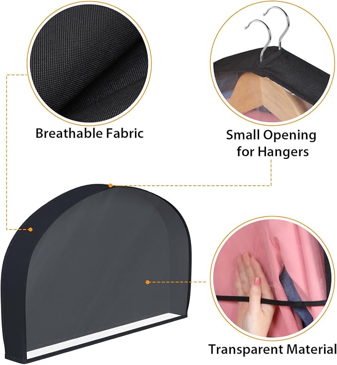 Shoulder Covers for Hanging Clothes (Set of 10) Breathable Garment Dust Covers Clothes Protectors Covers for Closet with 2" Gusset for Suit, Coats, Jackets, Dress - Image 4