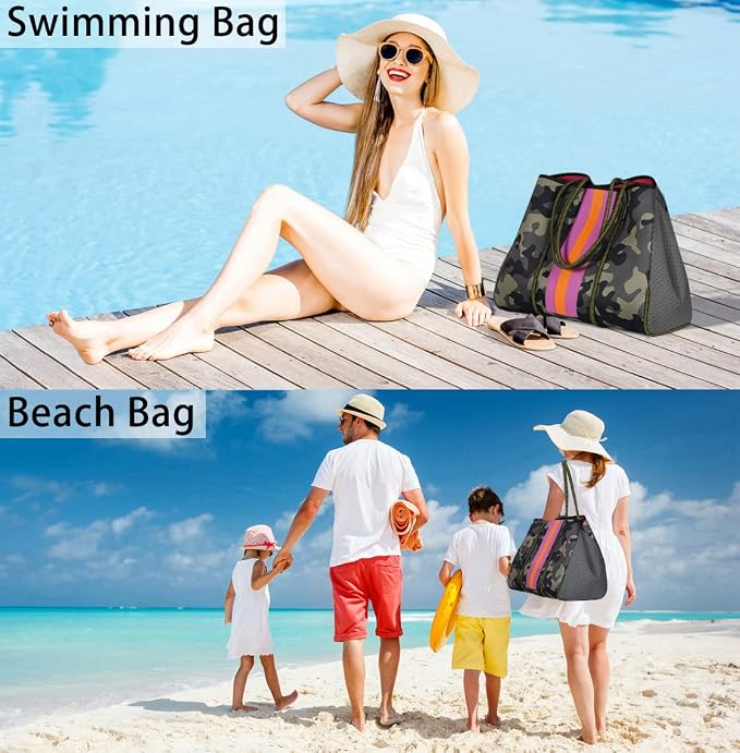 IBFUN Neoprene Bag, Large Multipurpose Beach Bag Neoprene Tote Bag with Inner Pocket for Women/Pool - Image 2