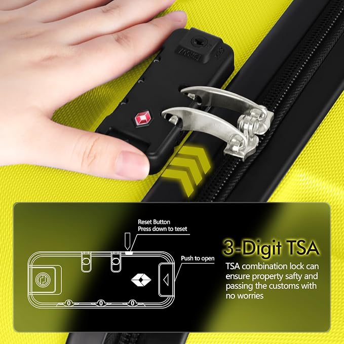 AnyZip Luggage PC ABS Hardside Lightweight Suitcase with 4 Universal Wheels TSA Lock Checked-Medium 24 Inch Yellow - Image 5