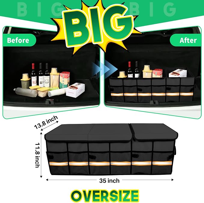 Trunk Organizer Cargo Organizer Trunk Storage Waterproof Collapsible Durable Multi Compartments-((Oversize,Black) - Image 3