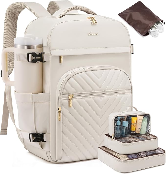 LOVEVOOK Large Travel Backpack for Women, 50L Carry on Backpack for Airplanes, TSA Personal Item Travel Bag for Women fits 18" Laptop, Waterproof Carry on Bags with 4 Packing Cubes by LOVEVOOK