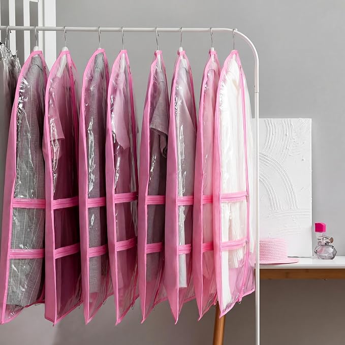 Windyun 10 Pack Garment Bags for Dance Costumes Kids 40 Inch Bags Hanging Clothes with 3 Clear Zipper Pocket Waterproof Garment Cover for Dance Competition, Travel, Closet Storage (Pink) - Image 6