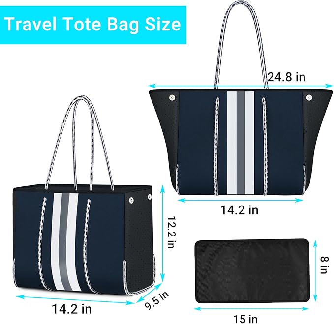 IBFUN Neoprene Bag, Large Multipurpose Beach Bag Neoprene Tote Bag with Inner Pocket for Women/Pool - Image 6