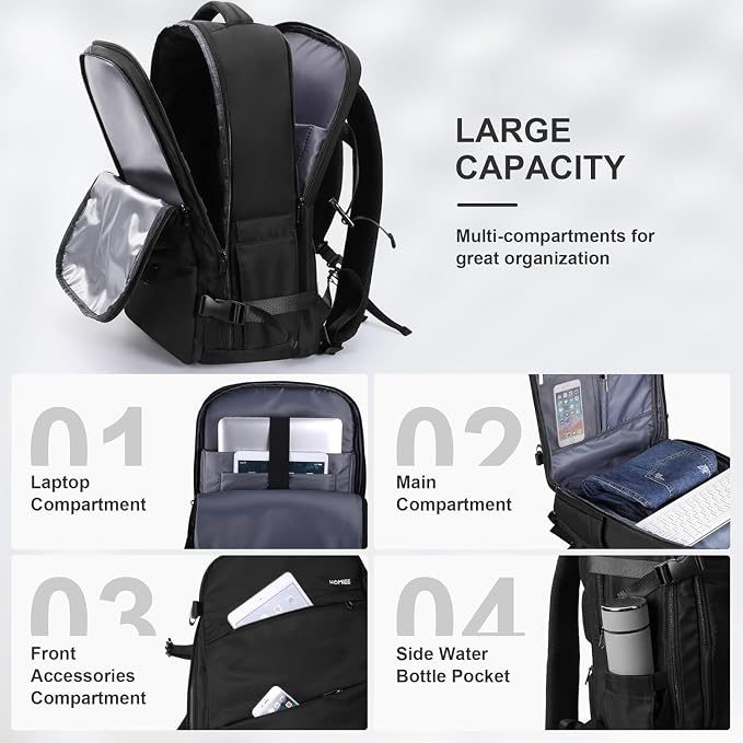 HOMIEE 50L Travel Backpack Large Suitcase Water Resistant Luggage Daypack | Carry on Backpack for Men Women Fits 17.3 Inch Laptop - Image 3