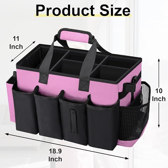 Wearable Large Cleaning Caddy Bag for Housekeeper, Clean Supply Organizer with Adjustable Shoulder, Waist & Handle Straps, Detailing Bag for Kitchen Supplies (Pink) - Image 2