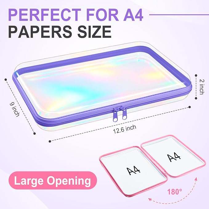 Sanwuta 6 Pcs Clear Hard Zipper Case Plastic Zipper Pouches Transparent Makeup Bag Pencil Case Pouches Toiletry Diaper Bag for Travel Toy Storage Organizer Bins(Holographic,12.6 x 9 x 2 Inch) - Image 2