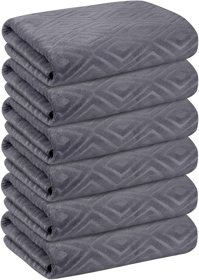 JML Bath Towel, Microfiber Bath Towels Set 6 Pack (30" x 60") - Large Size, Extra Absorbent, Quick Drying, Grey Diamond Embossed - Image 2