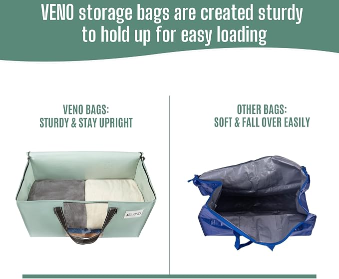 VENO 6 Pack Heavy Duty Moving Bags, Clothes and Comforter Storage Bags with Clear Window, College Dorm Essentials Packing Supplies, Foldable Boxes Alternative (Light Green Matte, 6 Pack) - Image 5