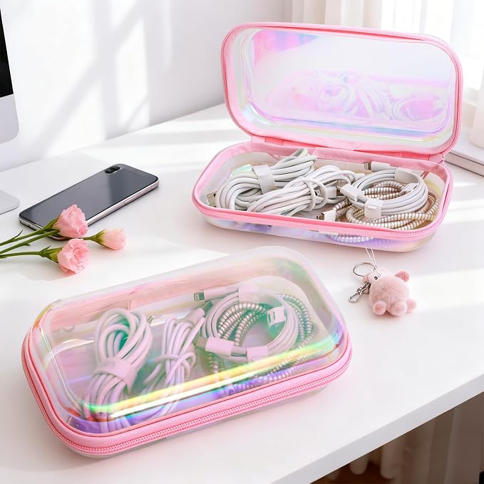 Clear Hard Shell Zipper Case, Surface scratch resistant material, Portable Cosmetic Bag with Zipper, Diaper Bag Organizing Pouches, Hard Plastic Case, Clear Bags for Organizing, Pink （6 Pcs） - Image 6