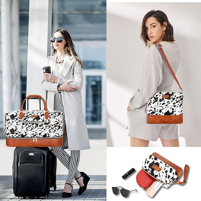 ITIEZY Weekender Overnight Bag for Women - Large Travel Duffel Bag with Shoe Compartment, Gym Duffel Bag Hospital Bag Carry On Tote Bags for Airplanes with Crossbody Bag Toiletry Bag 3Pcs Set - Image 2