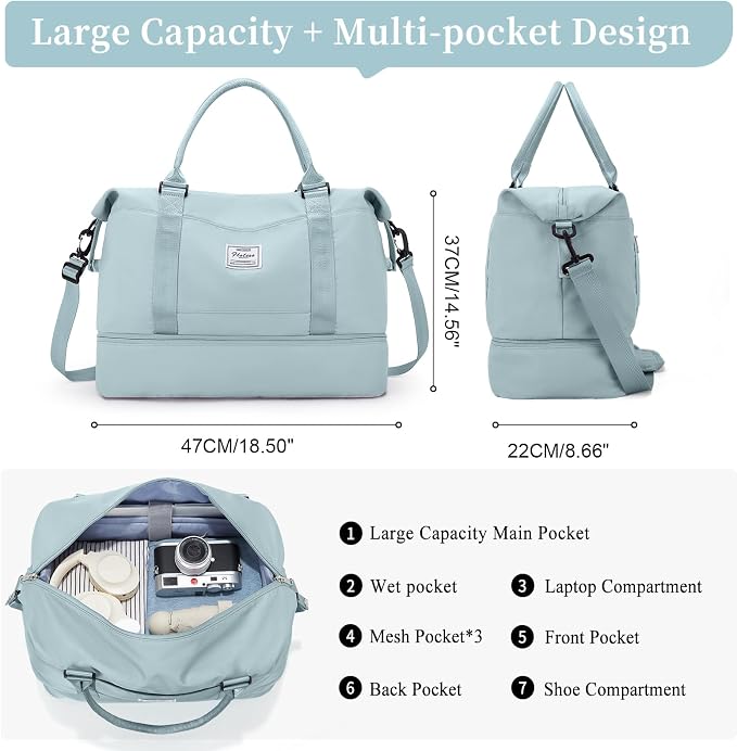 Weekender Bags for Women,Personal Item Travel Bag with Shoes Compartment,Overnight Travel Duffel Bag with Toiletry Bag - Image 4
