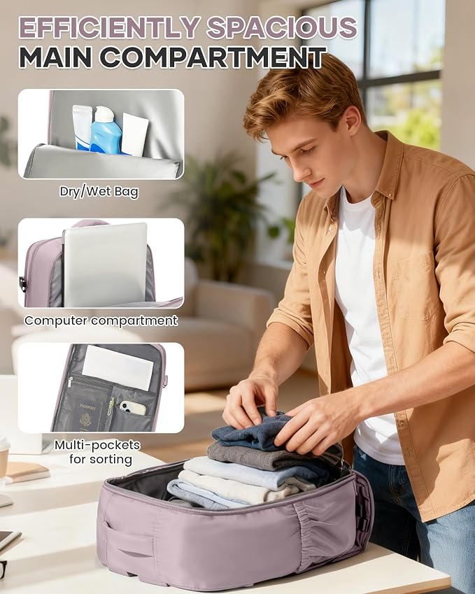 WONHOX Carry on Travel Laptop Backpack for Women Men Flight Approved,Backpack for Women Travel Bag Hiking Outdoor Sports Rucksack Casual Daypack, Lotus Pink - Image 6