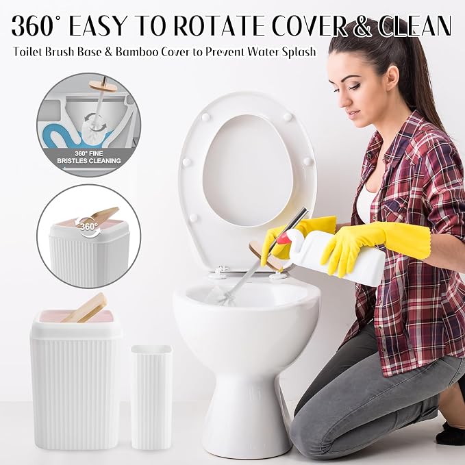 Bathroom Accessories Set White Bathroom Set with Trash Can,3PCS Lotion Soap Dispenser, Toothbrush Holder, Soap Dish,Tumbler Cup,6pcs Wood Tags White Bath Accessories with Tray for Bathroom Decor - Image 4