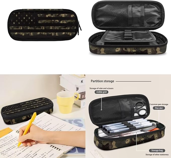 Flag Camouflage Boys 17 inch Bookbag with Lunch Box and Pencil Pouch Cute 3 Piece Bookbag Set for Teen Girls Kawaii Aesthetic Back to School Backpack - Image 6