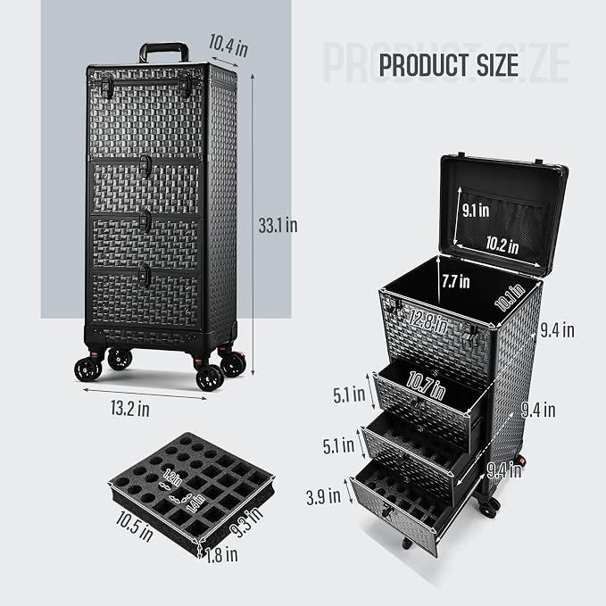 Yueieoun Salon Cart with 3 Drawers, Nail Trolley Cart with Wheels Salon Station Rolling Makeup Train Case Cosmetology Case Organizer Cases for Nail Tech,SPA,Face Painting,Hairstylist,Makeup Artist - Image 7