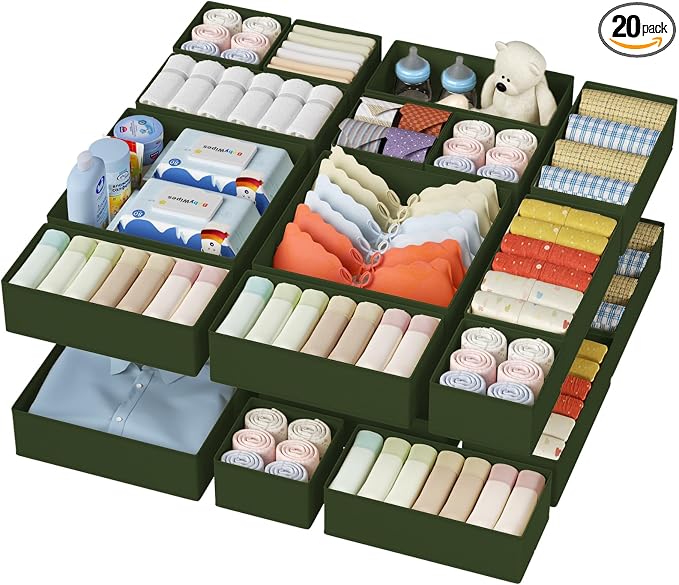 DIMJ Drawer Organizer Clothes - 20 Pack Closet Drawer Organizer Bins for Baby Clothes Storage, Fabric Dresser Organizer for Nursery Bedroom, Foldable Small Drawer Dividers for Underwear Socks by DiMJ