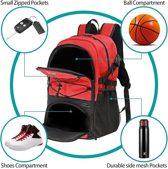 WOLT Basketball Backpack Large Sports Bag with Separate Ball Holder & Shoes Compartment, Best for Basketball, Soccer,Gym - Image 4
