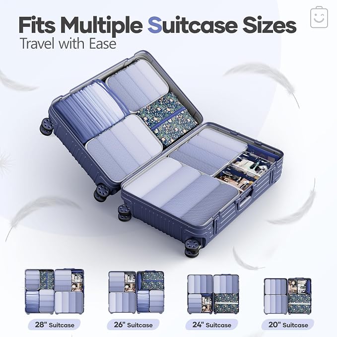 Veken 9/11 Set Compression Packing Cubes for Travel Essentials,Compressible Expandable Luggage Organizer Bags with Garment Bag,Space Saver Bags with Over 1000 pcs of Mesh Holes(Dark Blue Floral) - Image 8