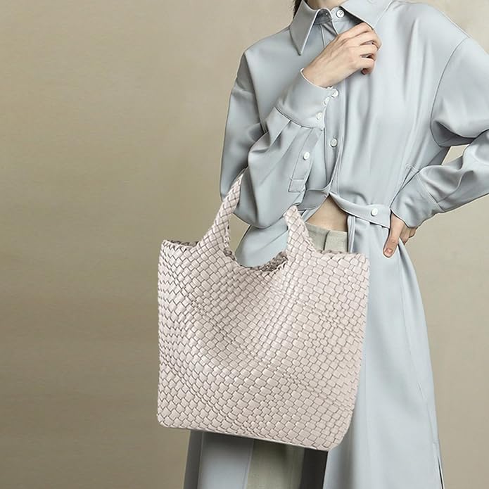 JINMANXUE Fashion Woven Bag Shopper Bag Travel Handbags and Purses Women Tote Bag Large Capacity Shoulder Bags - Image 3